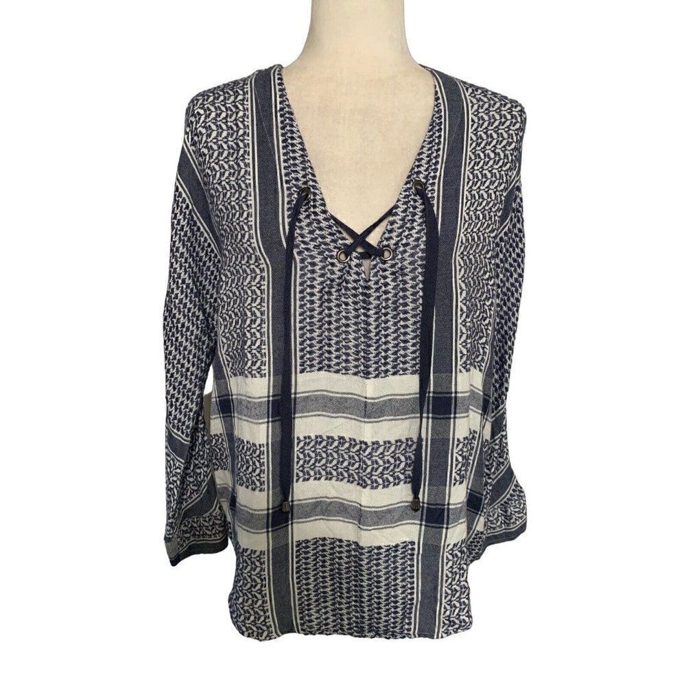 rails womens blue white v neck long sleeve sweater top xs